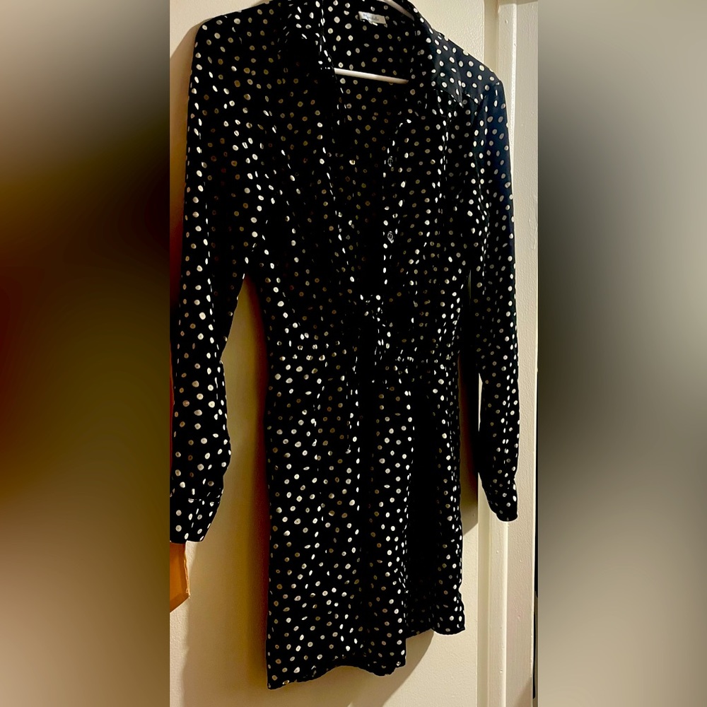 Marbelle black and tan polka dot business casual dress